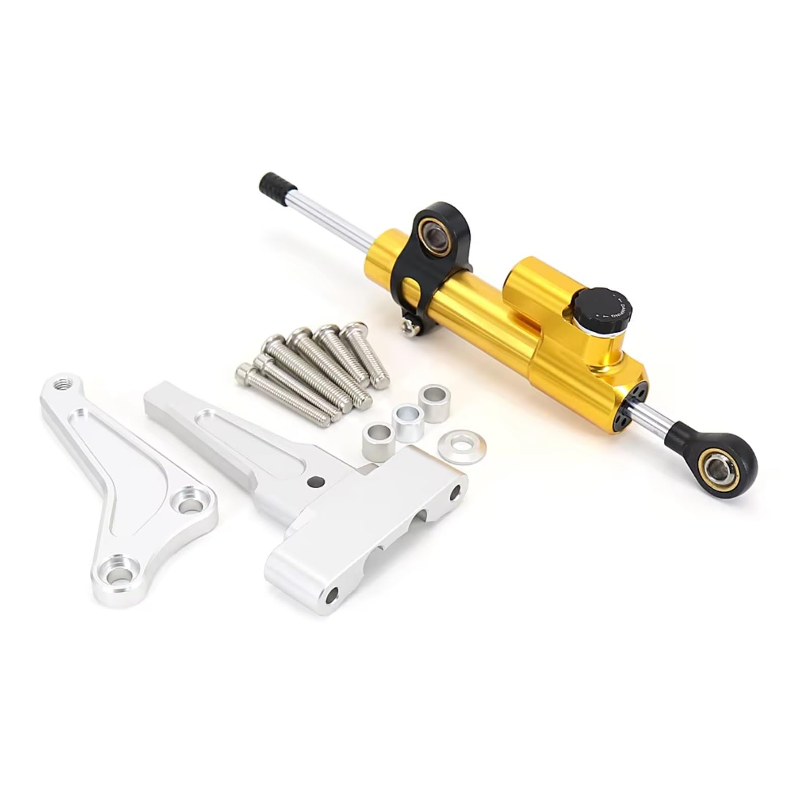 DSEQOPHH Motorrad Lenkungsdämpfer Kompatibel Mit Street Für Triple Für 1200RS Für 1200 RS Für 1200-RS Motorrad Lenkung Stabilisieren Dämpfer Halterung Mount Kit Universal(Silver-Yellow) von DSEQOPHH