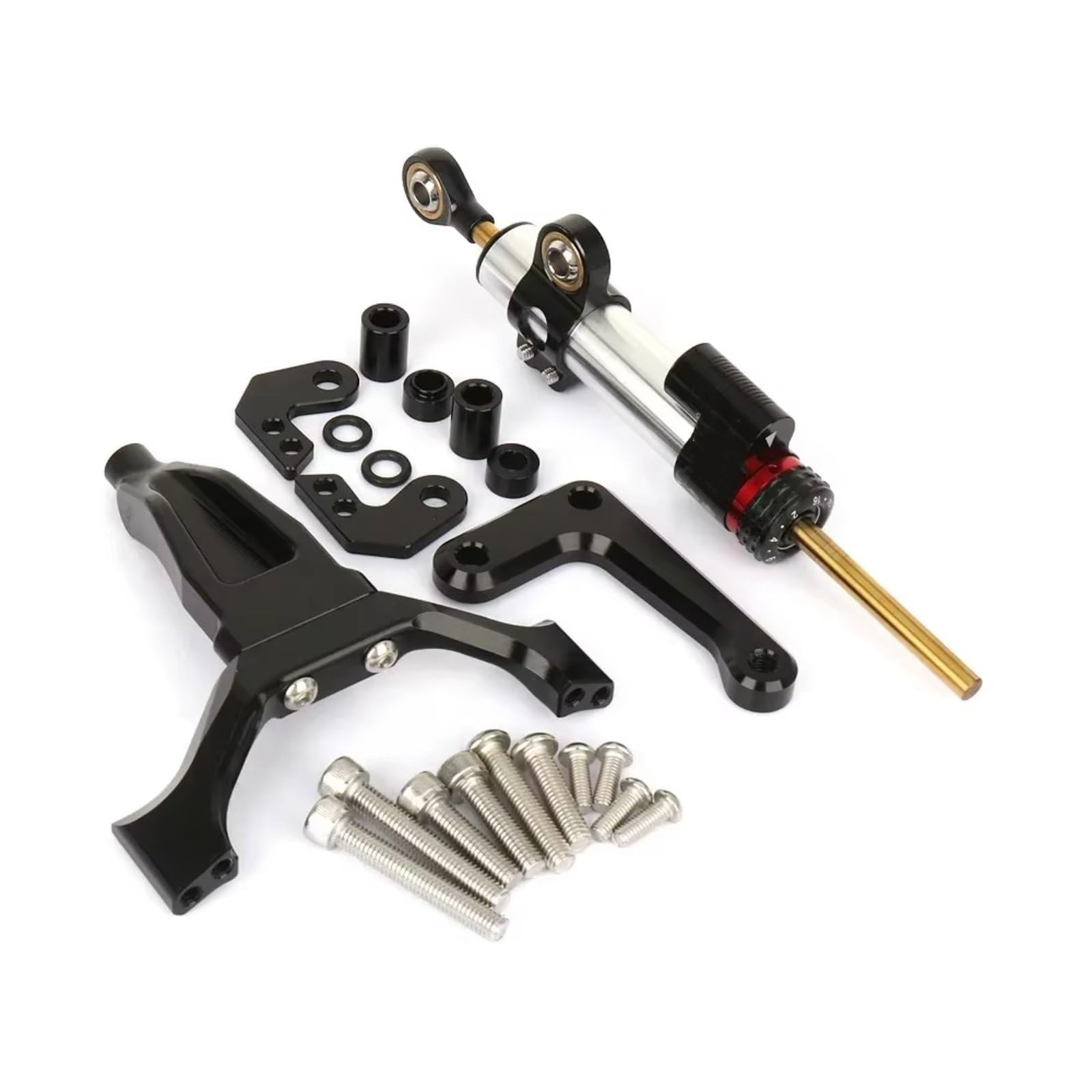 DSEQOPHH Motorrad Lenkungsdämpfer Kompatibel Mit Yamaha Für MT-09 Für MT09 2024 2025 Motorrad Stabilisator Lenkungsdämpfer Montagehalterung Kit Dämpferzubehör(Silver-Black) von DSEQOPHH