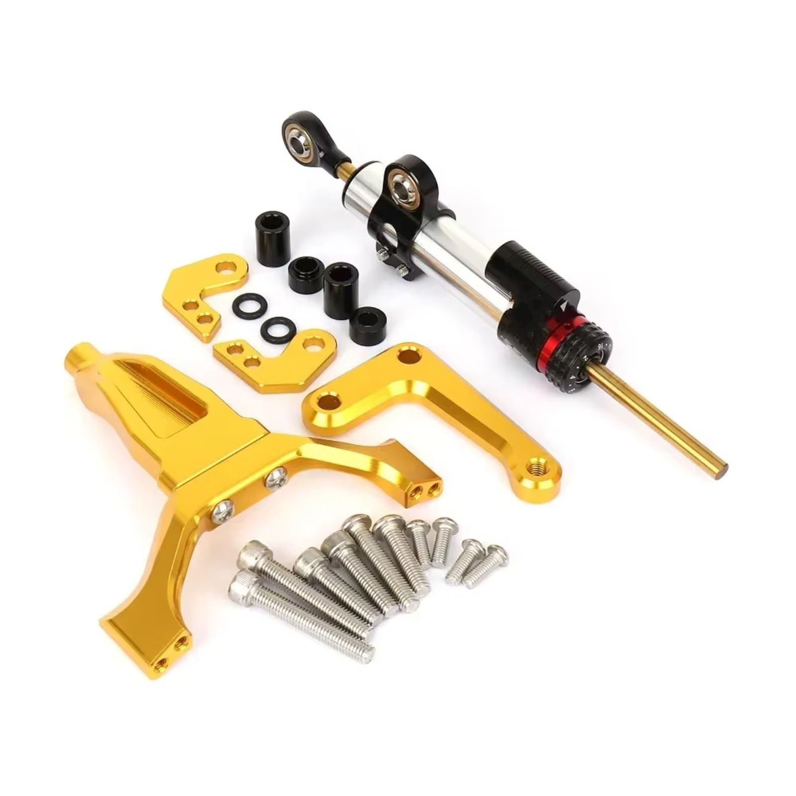 DSEQOPHH Motorrad Lenkungsdämpfer Kompatibel Mit Yamaha Für MT-09 Für MT09 2024 2025 Motorrad Stabilisator Lenkungsdämpfer Montagehalterung Kit Dämpferzubehör(Silver-Yellow) von DSEQOPHH