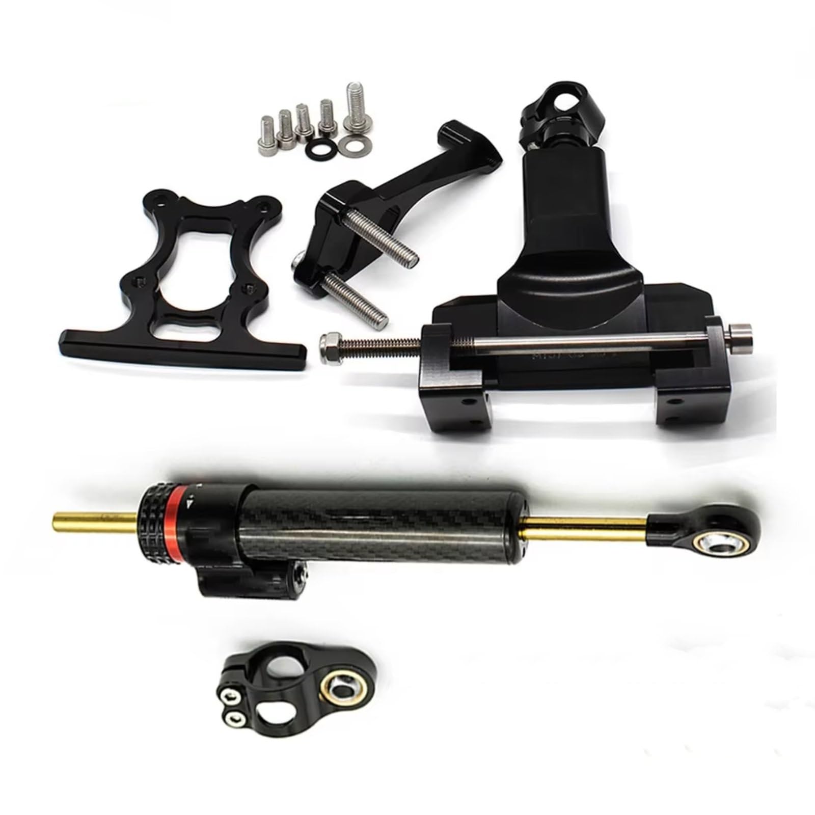 DSEQOPHH Motorrad Lenkungsdämpfer Kompatibel Mit Yamaha Für MT07 Für FZ07 2014–2020 Universal Motorrad Stabilisierungsdämpferhalterung CNC Lenkungsstoßdämpfer Set(Black) von DSEQOPHH