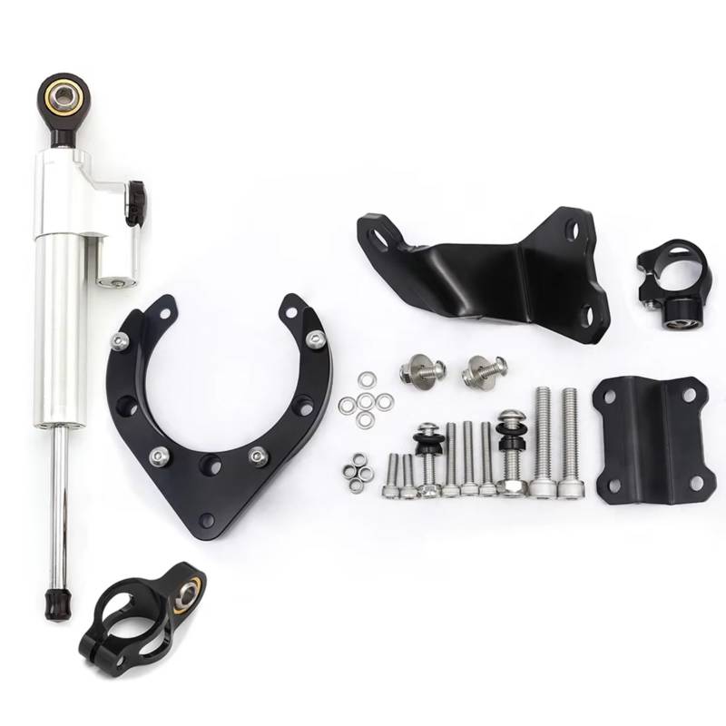 DSEQOPHH Motorrad Lenkungsdämpfer Kompatibel Mit Yamaha Für MT07 Für FZ07 2020–2023 Verstellbares Motorrad Stabilisierungsdämpferhalterungs Dämpfer Montage Lenker Set(Silver) von DSEQOPHH