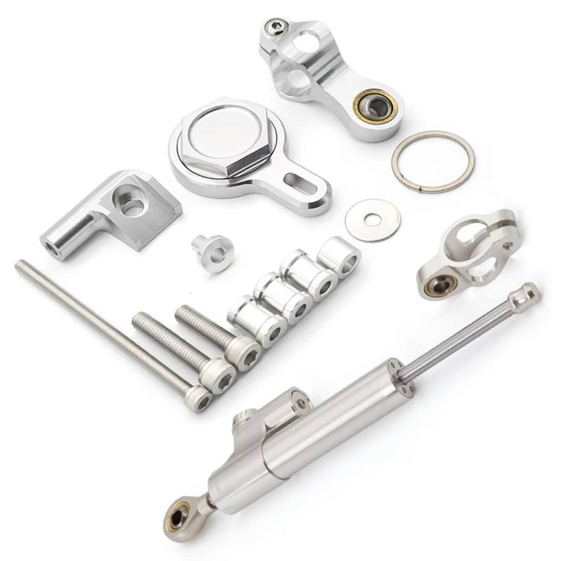 DSEQOPHH Motorrad Lenkungsdämpfer Kompatibel Mit Yamaha Für YZF R1 1998–2001 1998 1999 2000 2001 Motorrad Lenkungsdämpfer Stabilisieren Lineare Halterung Stoßdämpfer Set(Silver) von DSEQOPHH