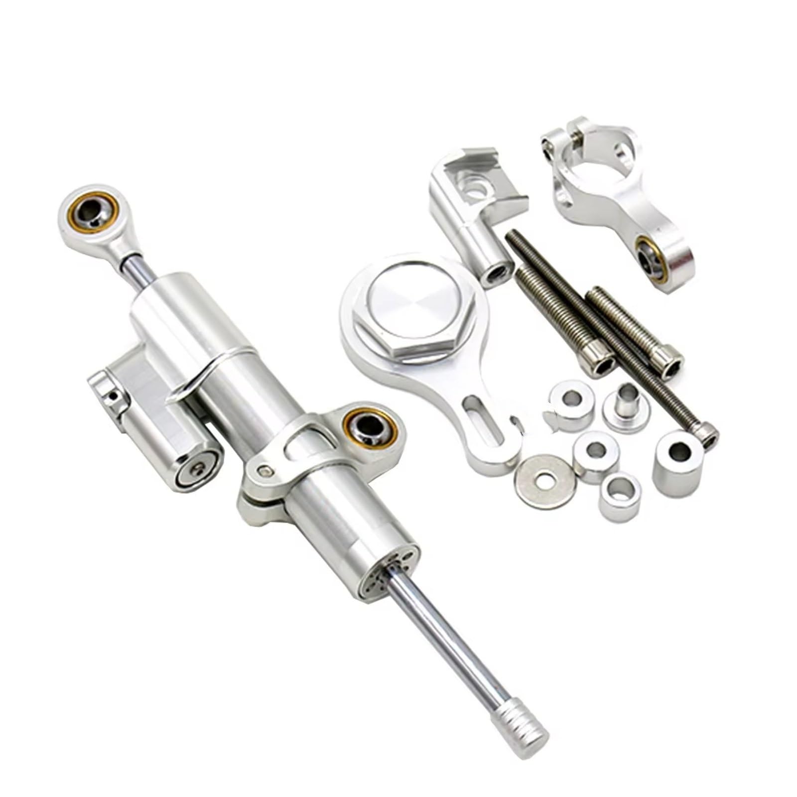 DSEQOPHH Motorrad Lenkungsdämpfer Kompatibel Mit Yamaha Für YZF R6 2006–2020 R1 09–17 Motorrad Stoßdämpfer Zubehör Dämpferhalterung Lenkungsdämpfer Set(Silver) von DSEQOPHH