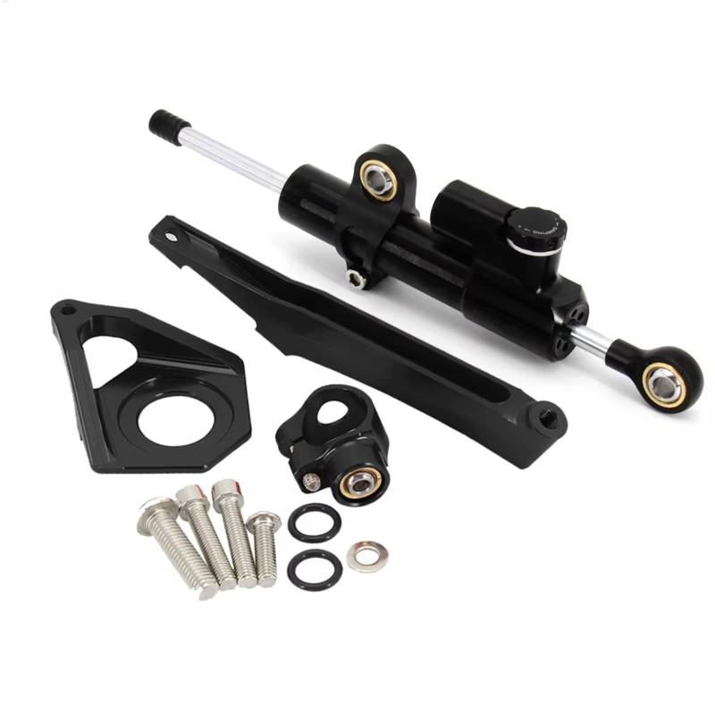 DSEQOPHH Motorrad Lenkungsdämpfer Kompatibel Mit Yamaha Für YZF R6 Für YZF600 2003 2004 2005 Motorrad Stabilisator Dämpfer Montage Lenkhalterungs Set(Black) von DSEQOPHH