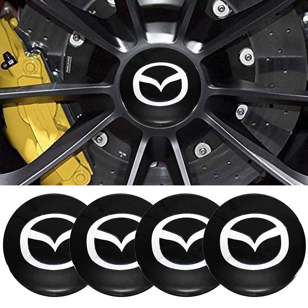 4pcs 56MM 2,2 ' 'Auto-Logo-Aufkleber mit Räderabdeckung mit zentraler Abdeckung ABS-Material (fit Mazda Schwarz) von DSFG