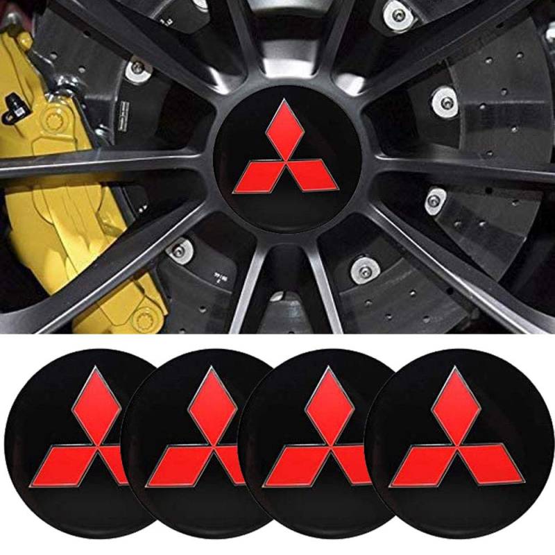 4pcs 56MM 2,2 ' 'Auto-Logo-Aufkleber mit Räderabdeckung mit zentraler Abdeckung ABS-Material (fit Mitsubishi Rot Logo) von DSFG