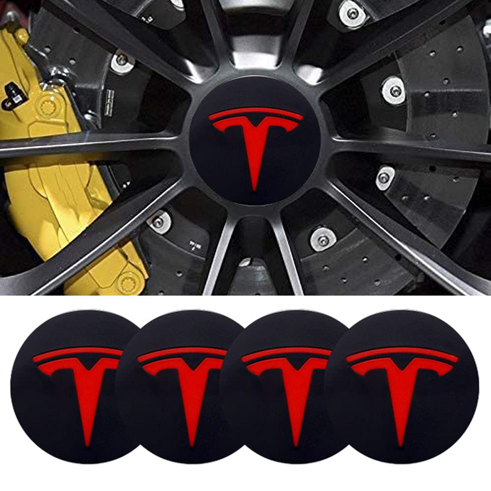 4pcs 56MM 2,2 ' 'Auto-Logo-Aufkleber mit Räderabdeckung mit zentraler Abdeckung ABS-Material (fit Tesla Rot Logo) von DSFG