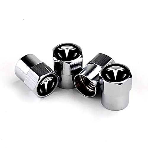 4pcs Auto-Reifen Ventilklappe Auto Reifen Staubstange Deckel mit Kennzeichen Kennzeichen Wasser und Staub Allgemein geeignet für alle Autos (fit Tesla Silber) von DSFG