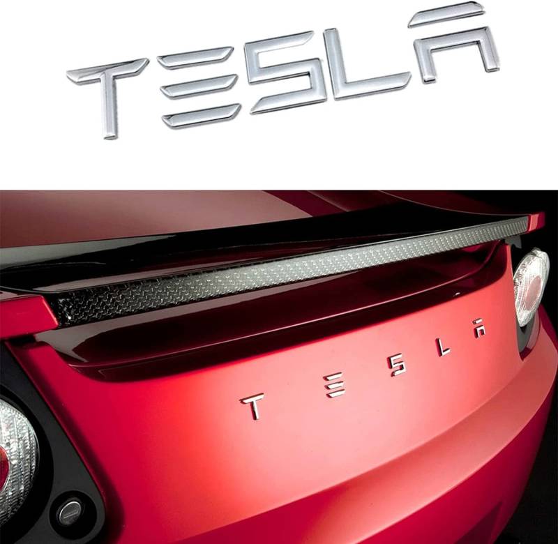 Kompatibel mit Tesla Model 3/S/X/Y Hecktür mit Buchstaben Heckzeichen, Tesla-Logo 3M Heck Rückseite (fit Silber) von DSFG