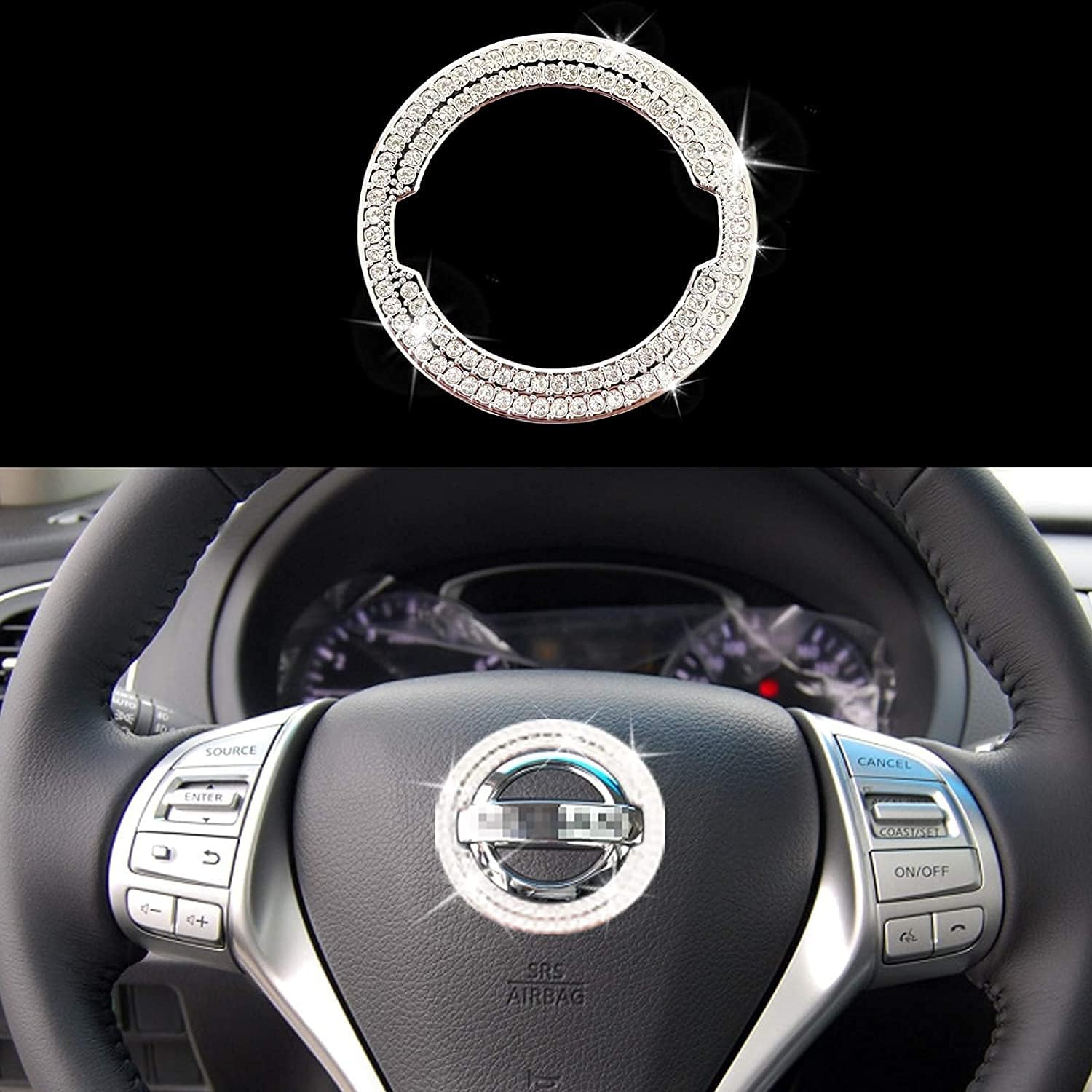 Bling Bling Auto Lenkrad Dekoration Innenzubehör Diamant Aufkleber Lenkrad Logo Strass DIY Lenkrad Abziehbilder Abdeckung für Auto Dekoration (fit NIS Outer) von DSFG