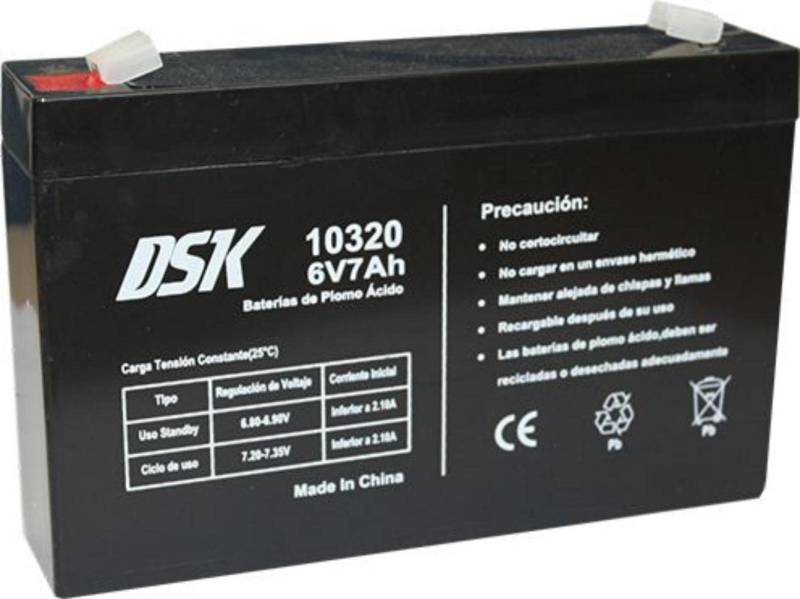 DSK 10320 - Versiegelte wiederaufladbare AGM-Bleibatterie 6V mit 7Ah. Ideal für Auto- und Elektromotorräder für Kinder, Motorroller, USV-Systeme, Sicherheits- und Kommunikationssysteme… von DSK