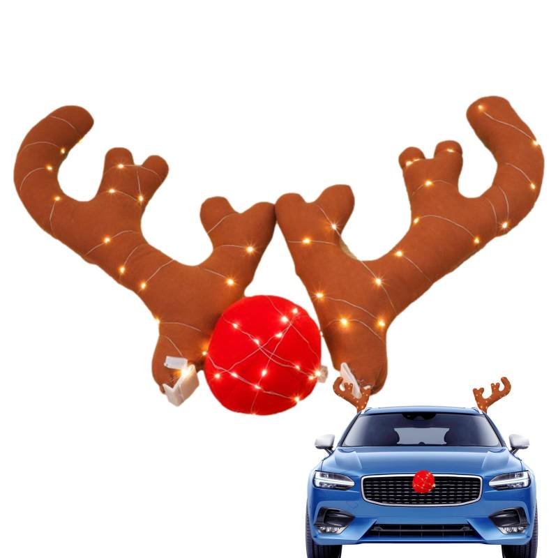 DSOPV Hirschgeweih für Auto, Geweih & Nase für Auto Auto Dekoration, Auto LKW Kostüm Geschenkset, Weihnachten Hirsch Horn Auto Kit (B) von DSOPV