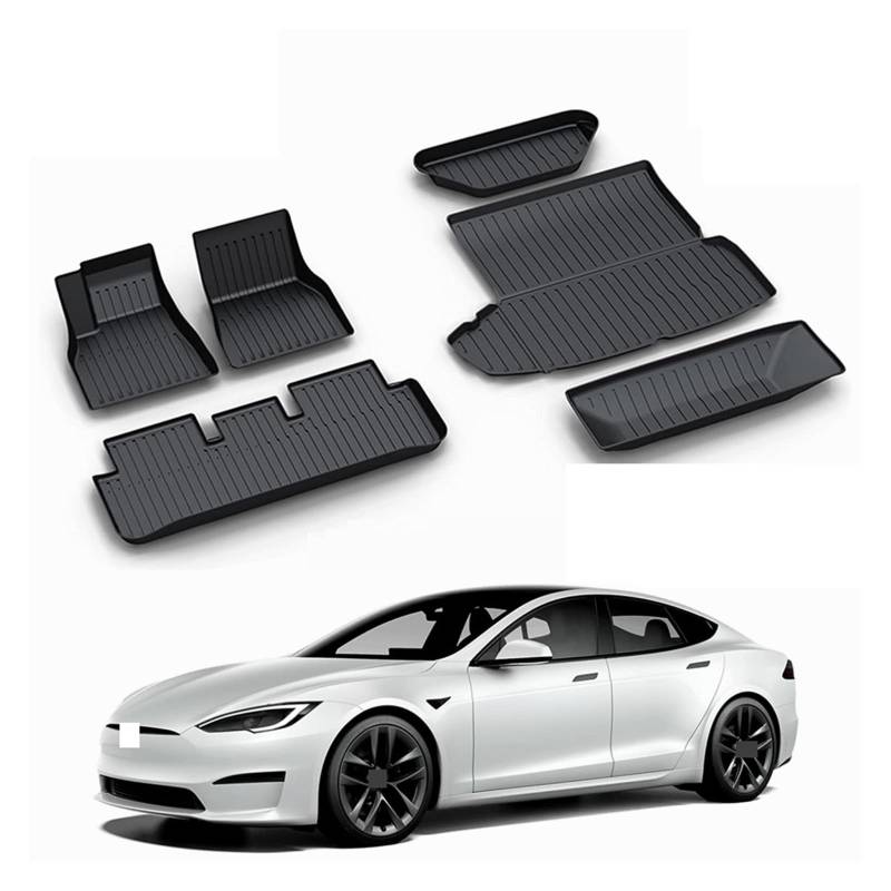 Modell S Fußmatten 2021-2023 Allwetter-Bodenmatte für Hinten Cargo Liner Matte Bodenmatte Maßgeschneiderte Kompatibel mit Tesla(6pcs Modell S) von DSPLJQRYX