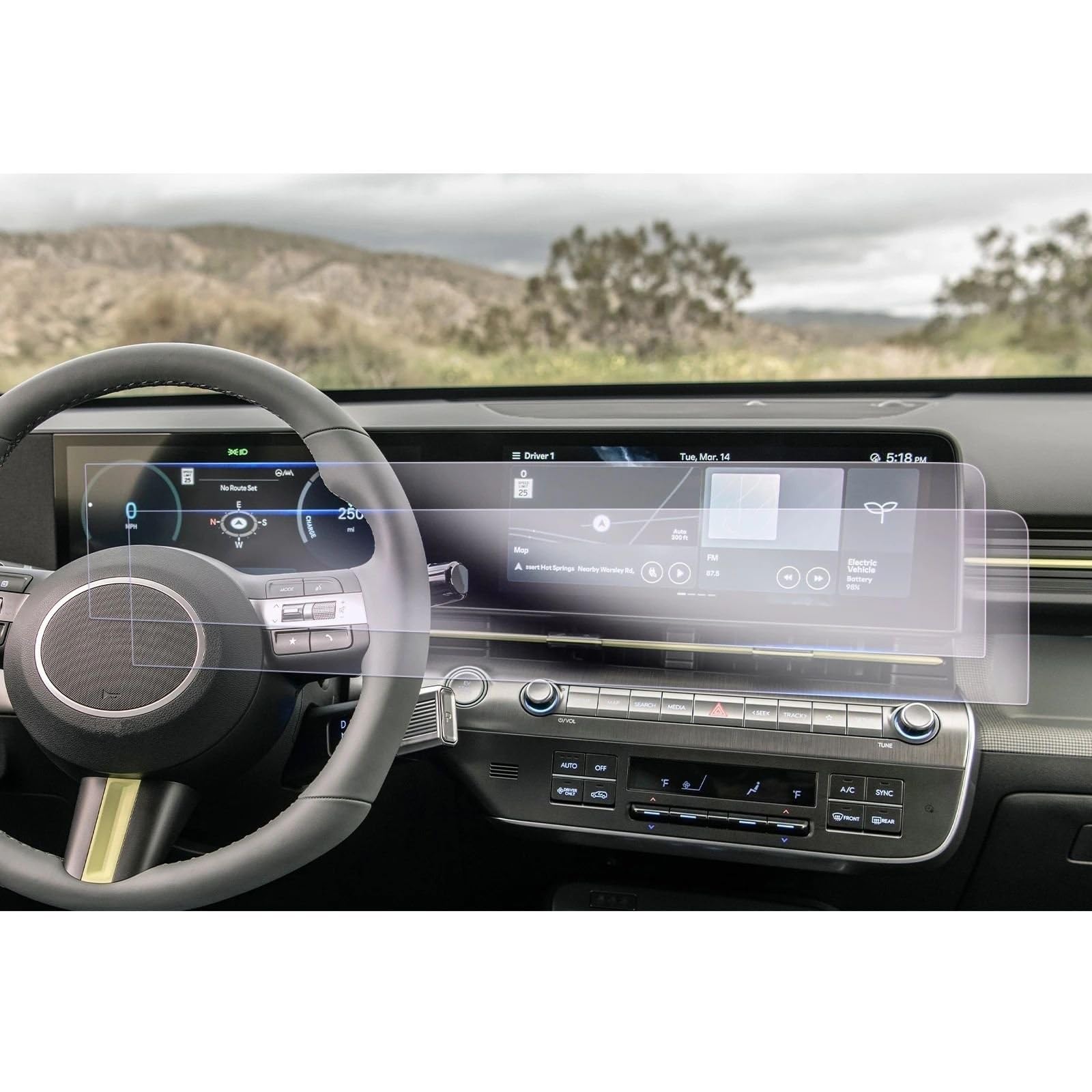 DSPOLIMV Kompatibel Mit Hyundai Für Kona SX2 2023 2024 Auto-GPS-Navigation Und Armaturenbrett-Displayschutzfolie Aus Gehärtetem Glas GPSNavigation Schutzfolie(Left Hand Drive) von DSPOLIMV