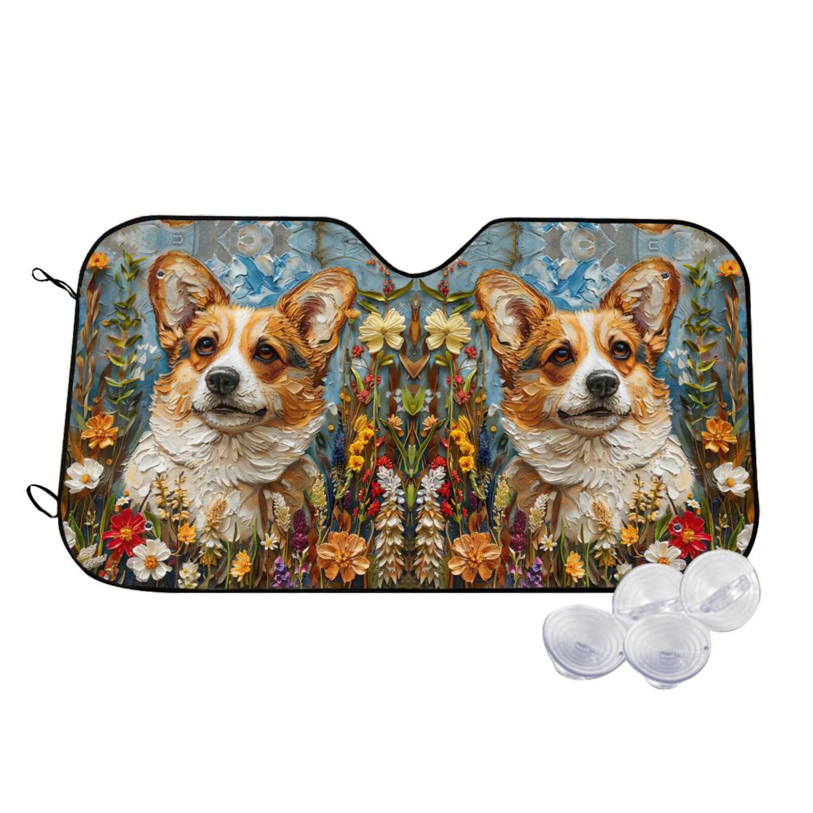 DSSLLY Corgi Sonnenschutz für die Windschutzscheibe, hitzebeständig, UV-Schutz, Größe S, M, Universal-Sonnenschutz, klein, Weiß von DSSLLY