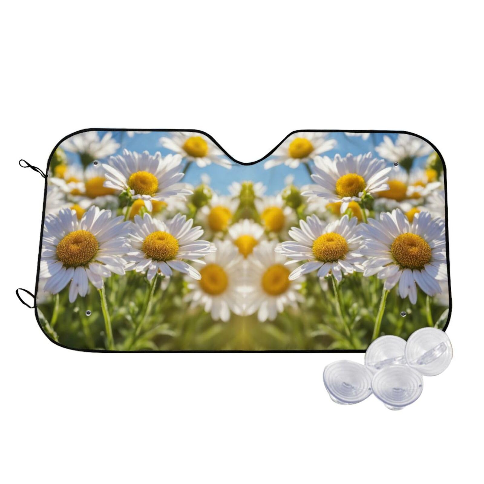 DSSLLY Sonnenschutz für die Windschutzscheibe mit Gänseblümchen-Motiv, hitzebeständig, UV-Schutz, Größe S, M, Universal-Sonnenschutz von DSSLLY