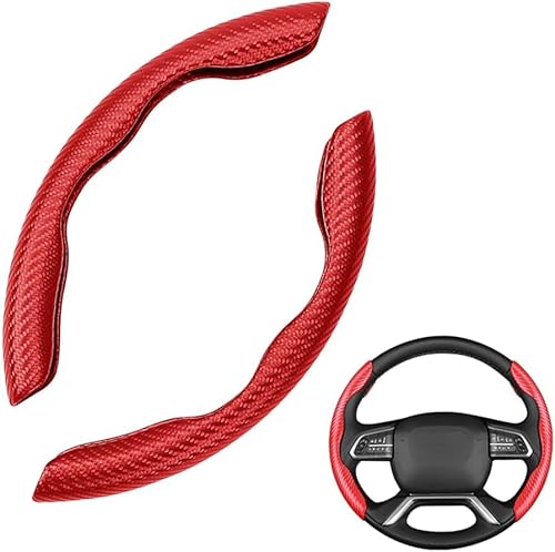 2 Stück Auto Lenkradbezug für Nissan Qashqai Juke Kicks Silvia 370Z 400Z Sentra Rouge Kohlfaser segmentierter Lenkradschutz,E von DSWERMG