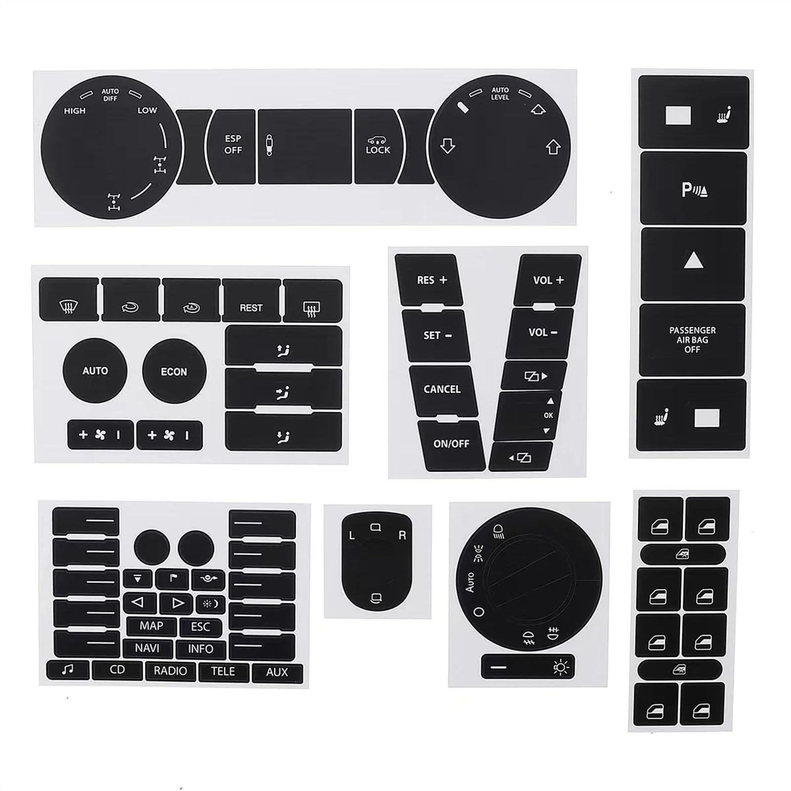 DSWILNV Switch Knopf Aufkleber Kompatibel Mit VW Für Touareg 2004 2005 2006 2007 2008 2009 Auto Abgenutzter Knopf Reparatursatz Aufkleber Abziehbilder Innenaufkleber Ersatz von DSWILNV