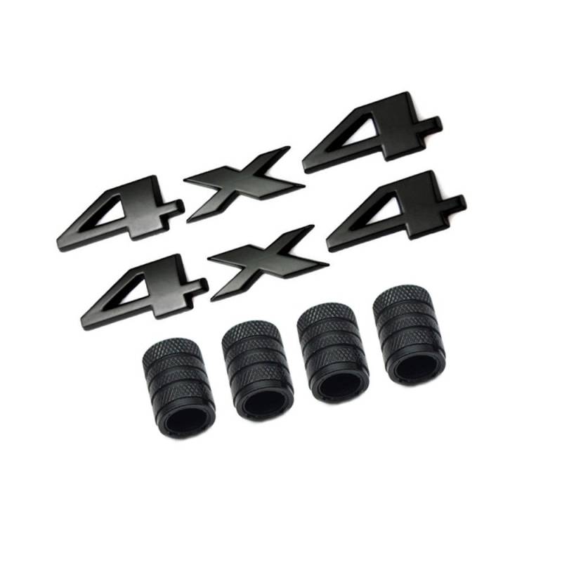 Dsycar 1 Paar 3D Metall 4X4 Logo Auto Abzeichen Emblem Aufkleber + 4 Stücke Gerändelten Stil Mit Kunststoffkern Ventilkappen für Universal Car Styling Dekorative Zubehör (Schwarz) von Dsycar