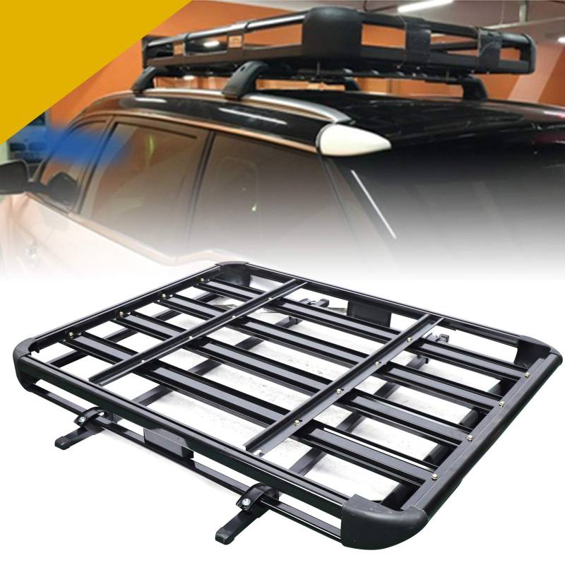 DSYOGX Universal Dachgepäckträger, Groß Schwarz Aluminium Auto Dachträger, 130 x 100 cm, Korb Wanne Gepäck Fracht Relingträger, für SUV Universal, bis 68KG von DSYOGX