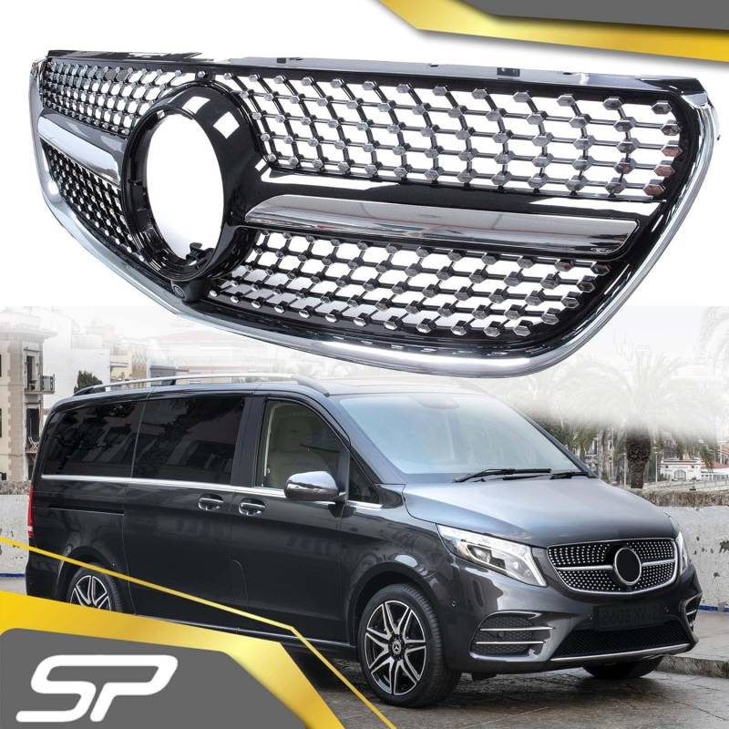 Auto Vordere Stoßstange Kühlergrill für Benz V-Class W447 V250 V260 V300 2014-2019, KüHlergrill Front Ersatz Hauben Grill Doppelsteg Sport Kühlergrill von DTGTEX