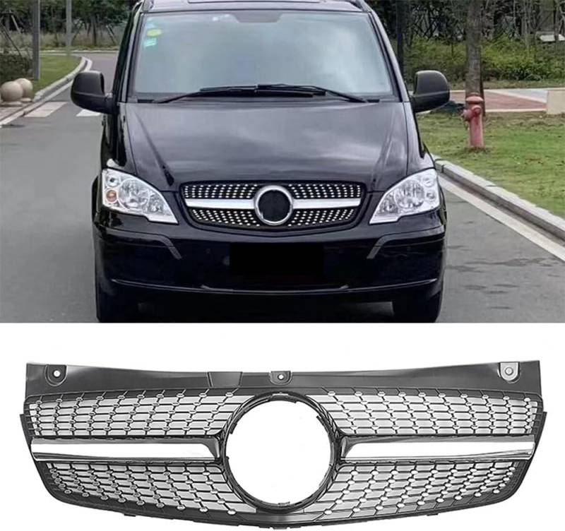 Auto Vordere Stoßstange Kühlergrill für Benz W639 Viano Vito 2011-2014, KüHlergrill Front Ersatz Hauben Grill Doppelsteg Sport Kühlergrill von DTGTEX