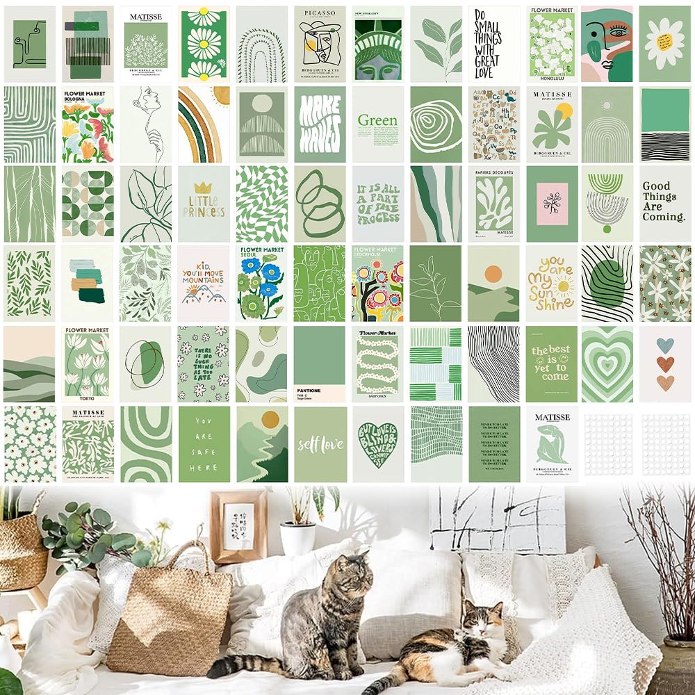 DTYGUIXE 70 Stück Grüne Aesthetic Bilder Wall Collage Kit Aesthetic Karten Collage Druck Ästhetisches Bild Wandcollagen Aesthetic Postcards Postkarten Set für Schlafzimmer Mädchen und Jungen Teens von DTYGUIXE