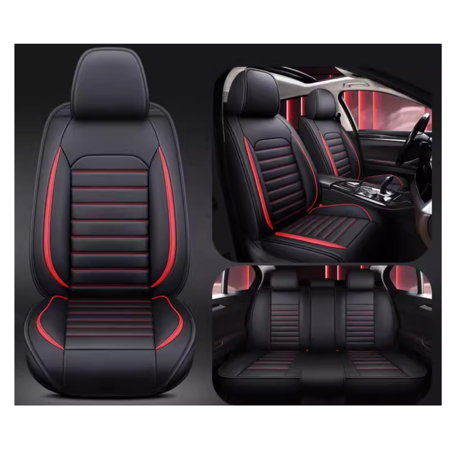 DUBOM Full Set Auto Sitzbezüge für Audi Q5 Sportback 2021 2022, Wasserdichter Leder-Autositzbezug, Seasons Protectors VerschleißFest, 5-Sitzer Autositzbezug Universal(C(Red)) von DUBOM