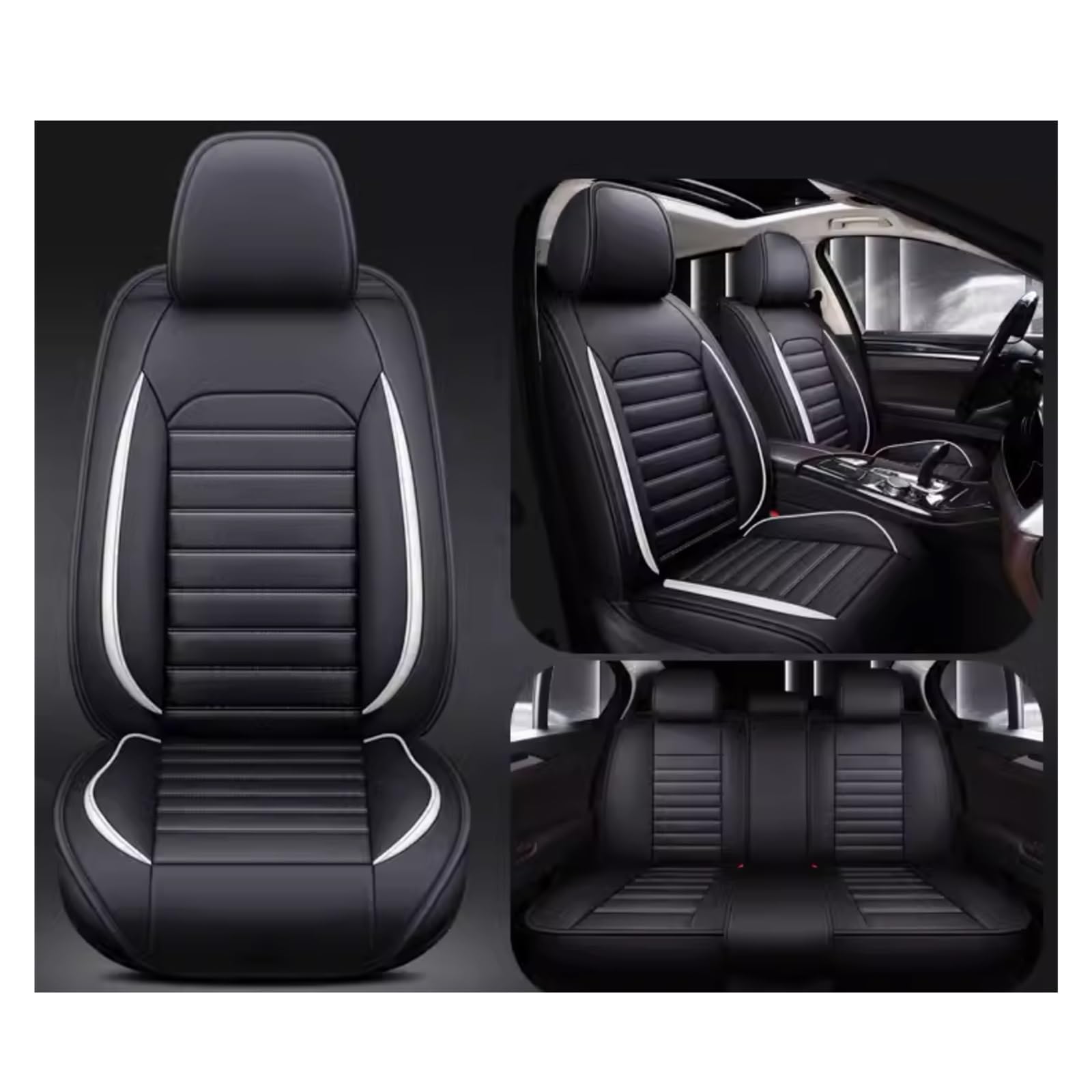 DUBOM Full Set Auto Sitzbezüge für V-w Tiguan 2016-2023 SEL R-Line Elegance, Wasserdichter Leder-Autositzbezug, Seasons Protectors VerschleißFest, 5-Sitzer Autositzbezug Universal(D(White)) von DUBOM