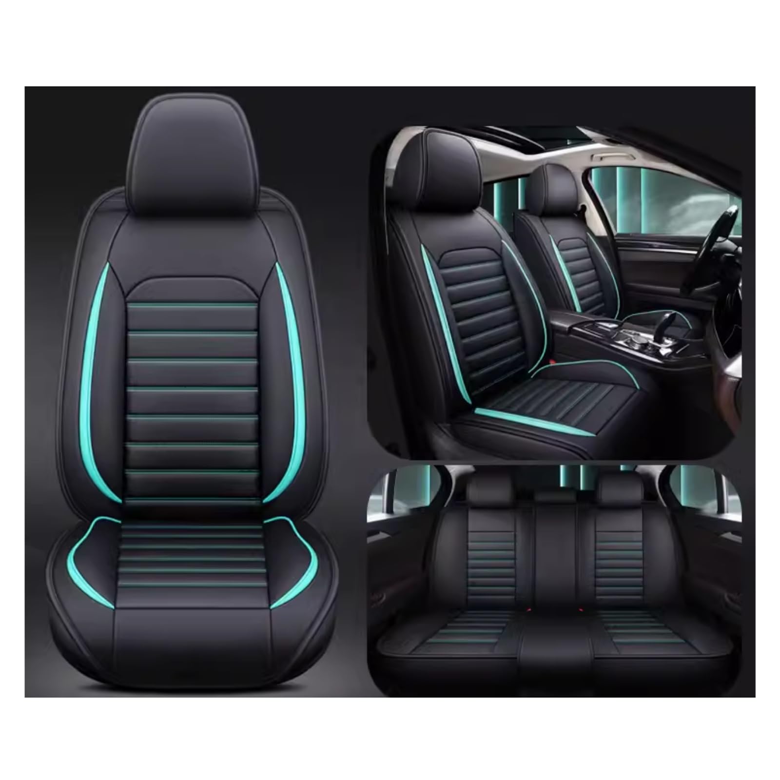 DUBOM Full Set Auto Sitzbezüge für Vw T-ROC 2018-2024, Wasserdichter Leder-Autositzbezug, Seasons Protectors VerschleißFest, 5-Sitzer Autositzbezug Universal (Color : B(Blue-Green)) von DUBOM