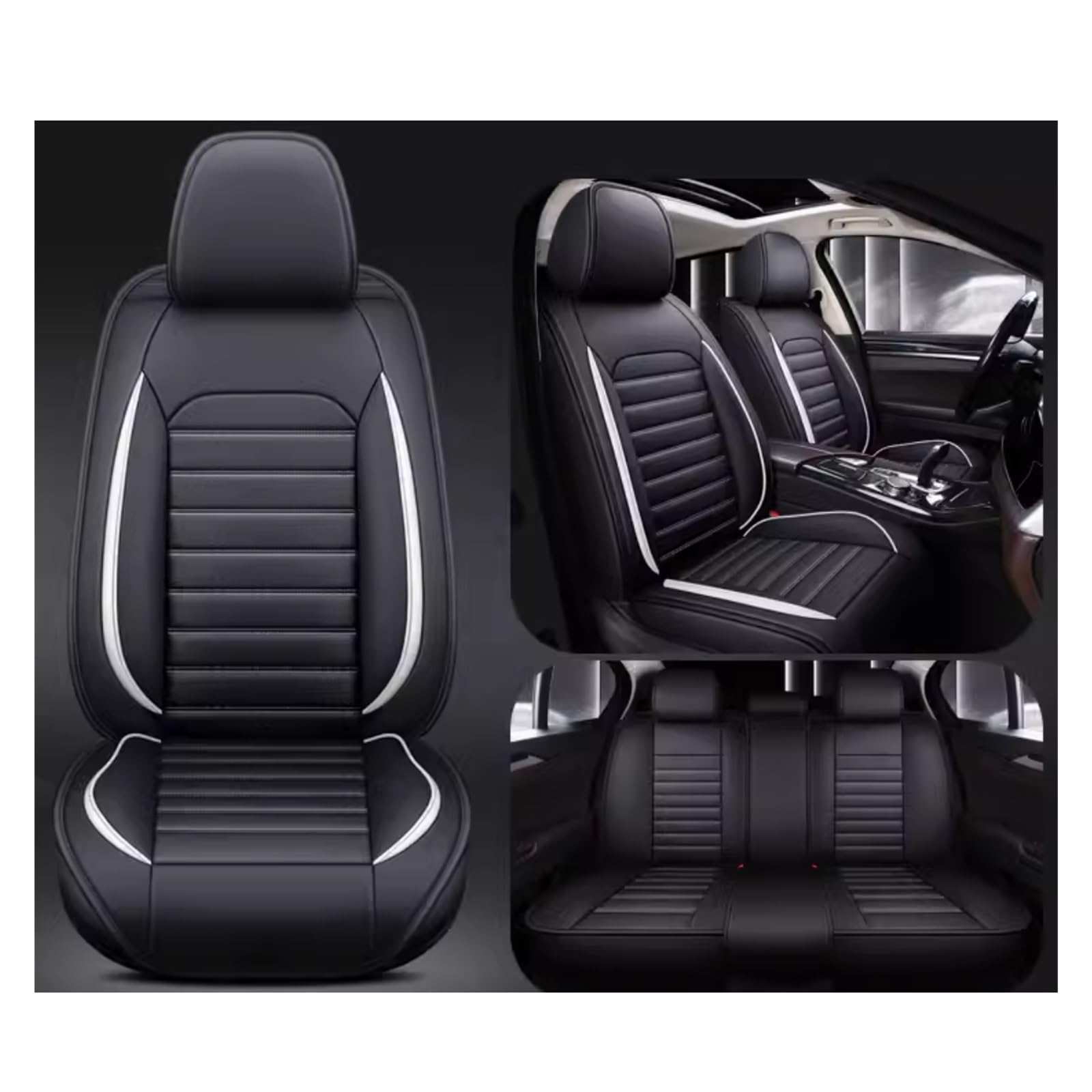 Full Set Auto Sitzbezüge für Dacia Jogger Extreme/Logan MCV/Duster Nova, Wasserdichter Leder-Autositzbezug, Seasons Protectors VerschleißFest, 5-Sitzer Autositzbezug Universal(D(White)) von DUBOM