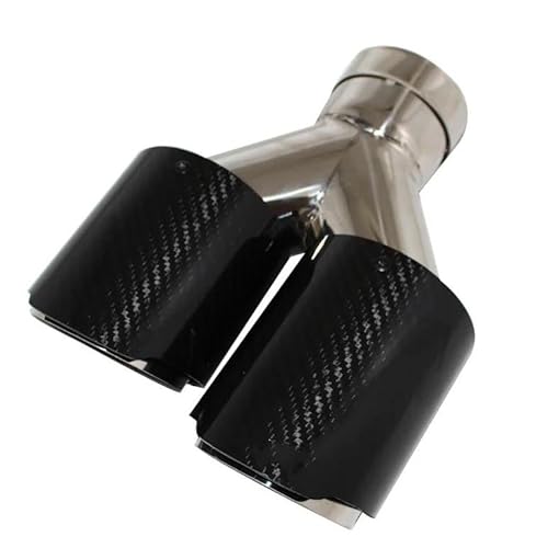 Auspuffrohr 1 Stücke Universal Edelstahl Auto Carbon Faser Glänzend Schalldämpfer Spitze Y Form Doppel Ausgang Auspuffrohr Schalldämpfer Düse Dekoration Silber Auspuff Endrohr(Left 60mm-89mm) von DUDUYANG