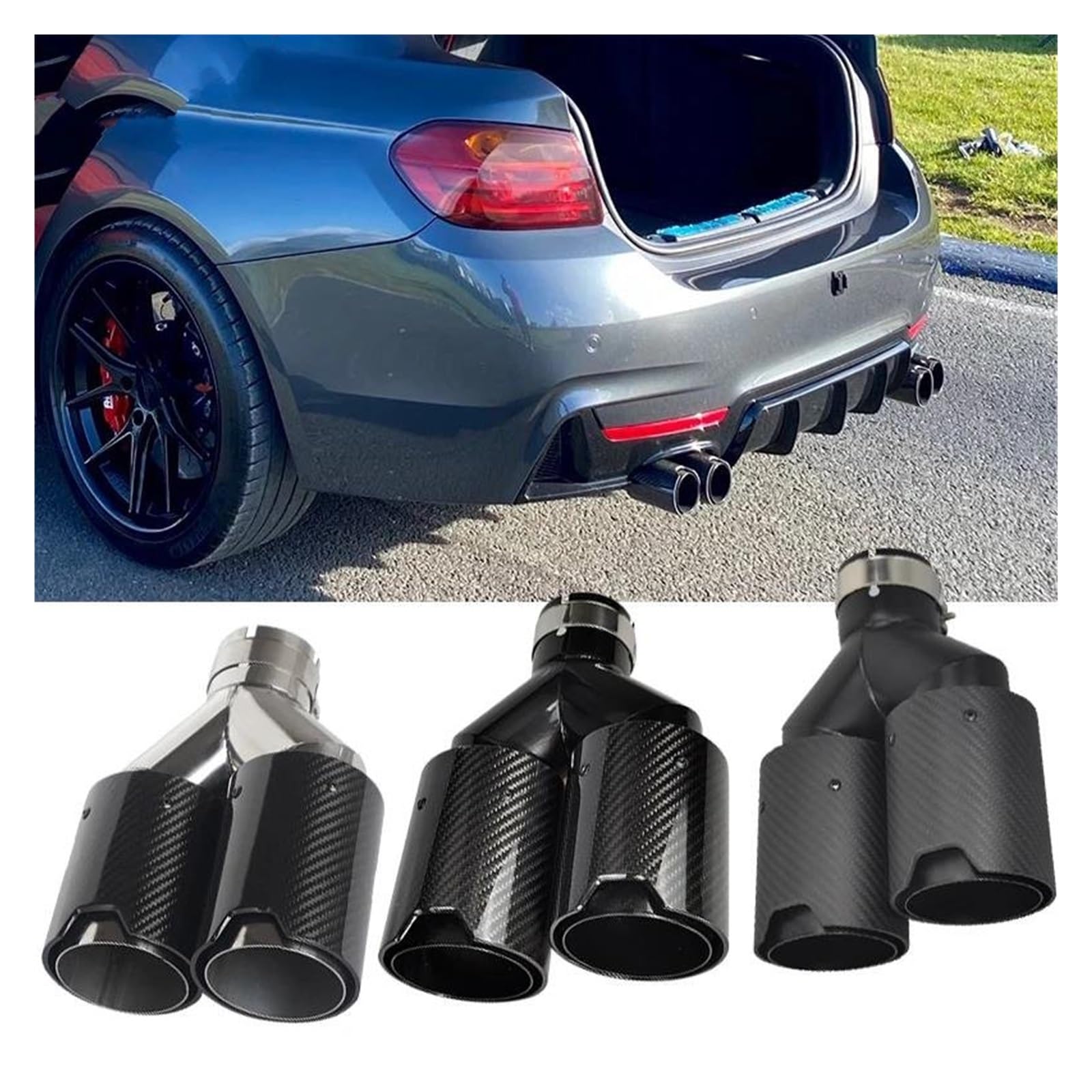 Auspuffrohr 1PCS Auto Schalldämpfer Rohr Tailtip Für Serie Leistung Auspuff Tipps Dual Carbon Faser Y Typ Von Modifly Auspuff Endrohr(Black Left in60mm) von DUDUYANG