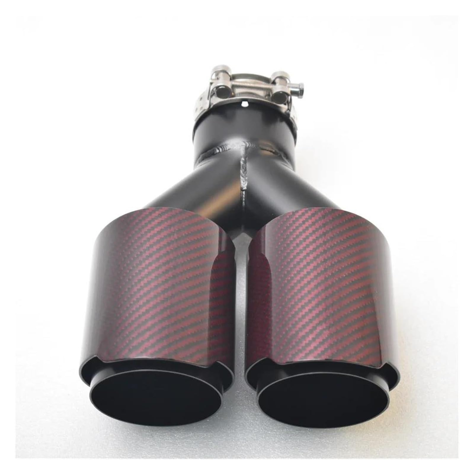 Auspuffrohr 1pc Auto Universal Edelstahl Red Carbon Fiber Glänzend Schalldämpfer Spitze Y Form Doppel Ausfahrt Auspuffrohr Schalldämpfer Düse Dekoration Auspuff Endrohr(66MM IN- 89MM Out) von DUDUYANG