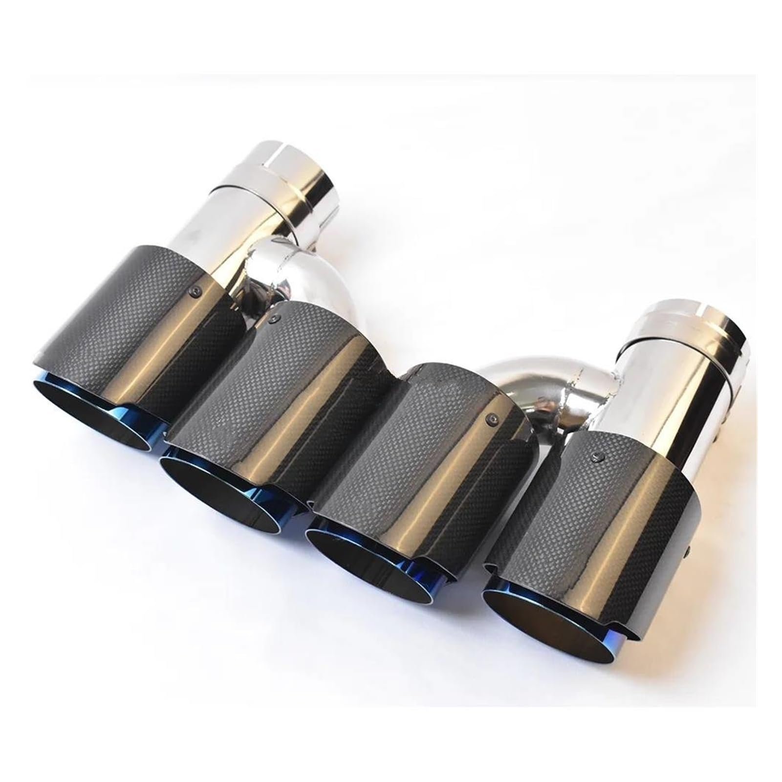 Auspuffrohr 2PCS Auspuffrohr Universal Auto Tip Double Muffler Tip H Style Dual Glossy Carbon Fiber Stainless Steel Burnt Blue Auspuff Endrohr(51-101MM) von DUDUYANG