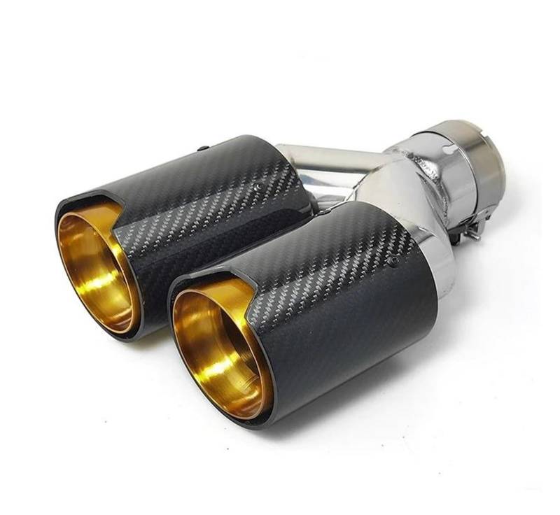 Auspuffrohr Universeller Double-Out-Schalldämpfer, Goldener Edelstahl, Performance-Carbonfaser-Auspuffspitzen, Endrohre Für Die Für BMW-Serie Auspuff Endrohr(Left 60mm) von DUDUYANG