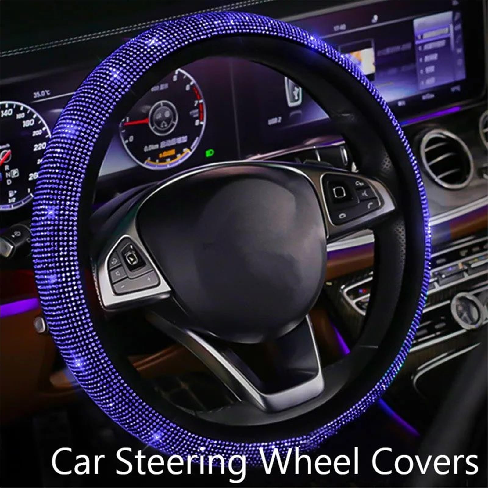 Auto-Lenkradabdeckung Crystal Blue Diamond Auto-Lenkradbezüge Handbremsgetriebe-Abdeckung Sicherheitsgurt Schulter-Kopfstützenpolster Auto-Innenzubehör Lenkradabdeckung(Steering Wheel Cover) von DUDUYANG