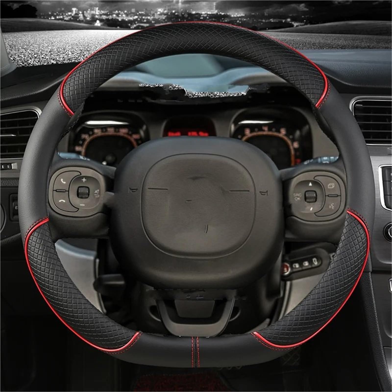 Auto-Lenkradabdeckung Für FIAT Für Panda 2013 2015 2017 2019 2020 2021 2022 Auto Zubehör Mikrofaser Leder Auto Lenkrad Abdeckung Lenkradabdeckung(RED D Shape) von DUDUYANG