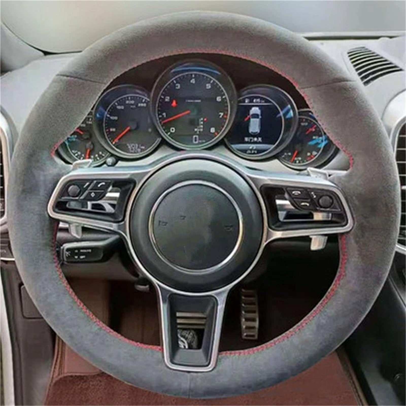 Auto-Lenkradabdeckung Für Macan Für Cayenne 2015 2016 Bequeme Wildleder Auto Lenkrad Abdeckung Auto Teile Auto Zubehör Lenkradabdeckung(Blue Thread) von DUDUYANG