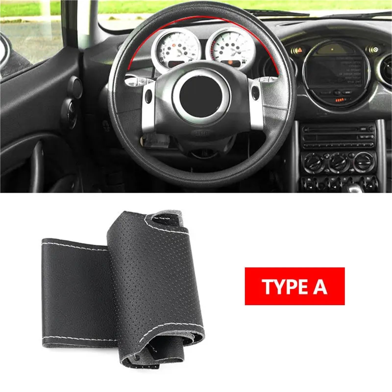 Auto-Lenkradabdeckung Für Mini Für Coupe 2001-2006 Für Cabrio 2004 2005 2006 2007 2008 Für Mini Für R50 Für R53 Für R60 Auto Lenkrad Leder Abdeckung Geflecht Auf Lenkrad Lenkradabdeckung(Type A White von DUDUYANG