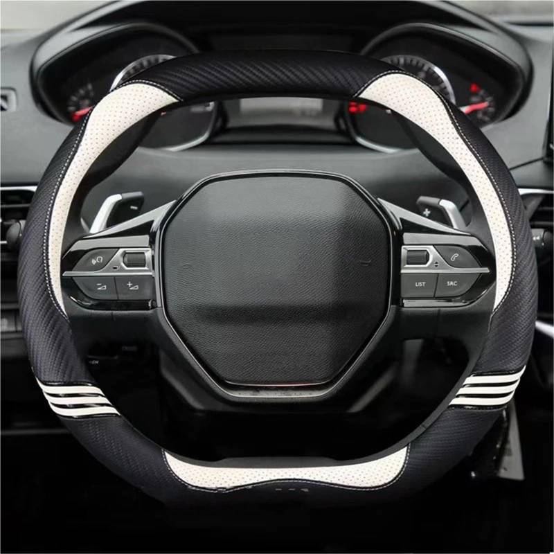 Auto-Lenkradabdeckung Für Peugeot 508 3008 GT 4008 5008 2017 2018 2019 E 2008 2020 2021 Auto Zubehör Carbon Faser Leder Auto Lenkrad Abdeckung Lenkradabdeckung(Weiß) von DUDUYANG