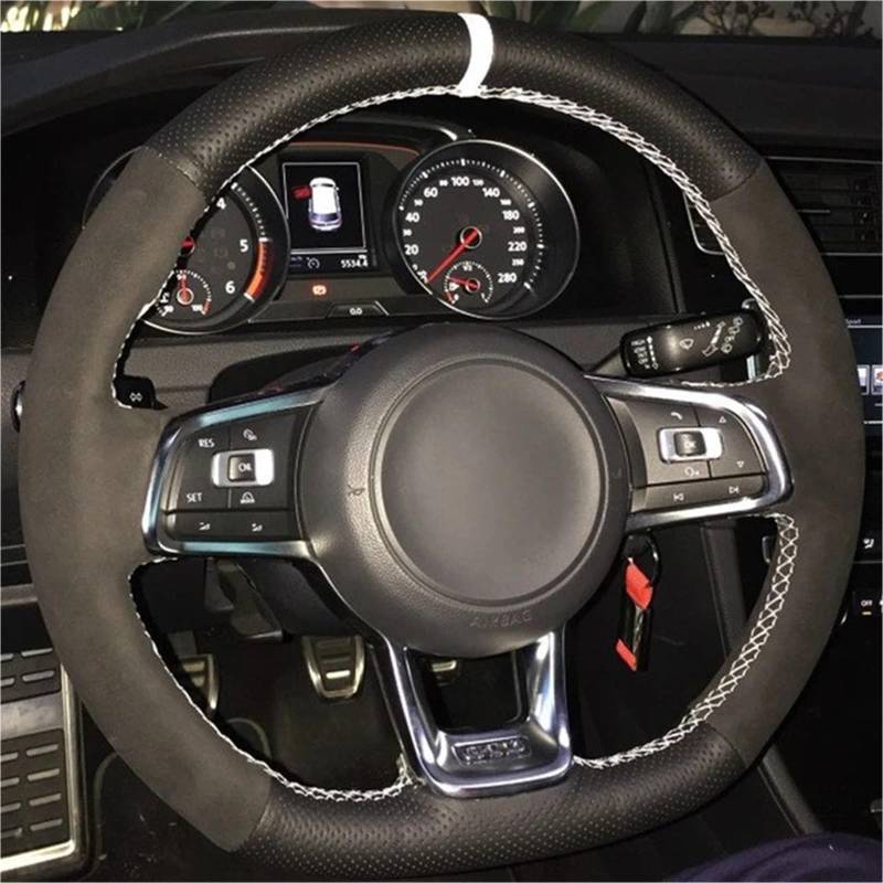 Auto-Lenkradabdeckung Für VW Für Golf 7 Für GTI Für Golf R Für MK7 Für Polo Für GTI Für Scirocco 2015 2016 Auto Lenkrad Abdeckung Schwarz Wildleder Lenkradabdeckung(Style 1) von DUDUYANG