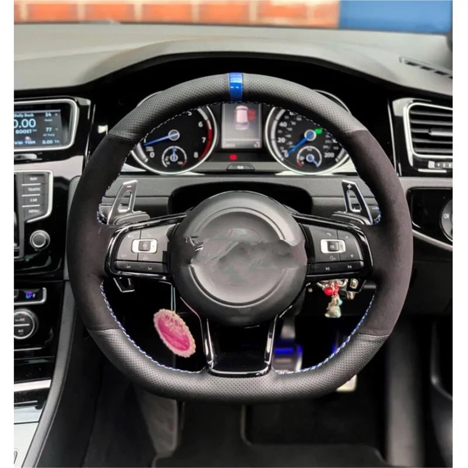 Auto-Lenkradabdeckung Für VW Für Golf 7 Für MK7 Für GTI R Für Polo Für Scirocco 2015 2016 Schwarz Wildleder Leder Auto Lenkrad Abdeckung Lenkradabdeckung(Style 7) von DUDUYANG