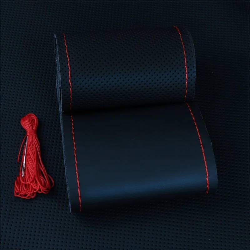 Auto-Lenkradabdeckung Leder Auto Lenkrad Abdeckung Mit Nadeln Gewinde Universal 38 cm Haltbarkeit Auto Lenkung Abdeckungen Auto Zubehör Lenkradabdeckung(Red Thread) von DUDUYANG