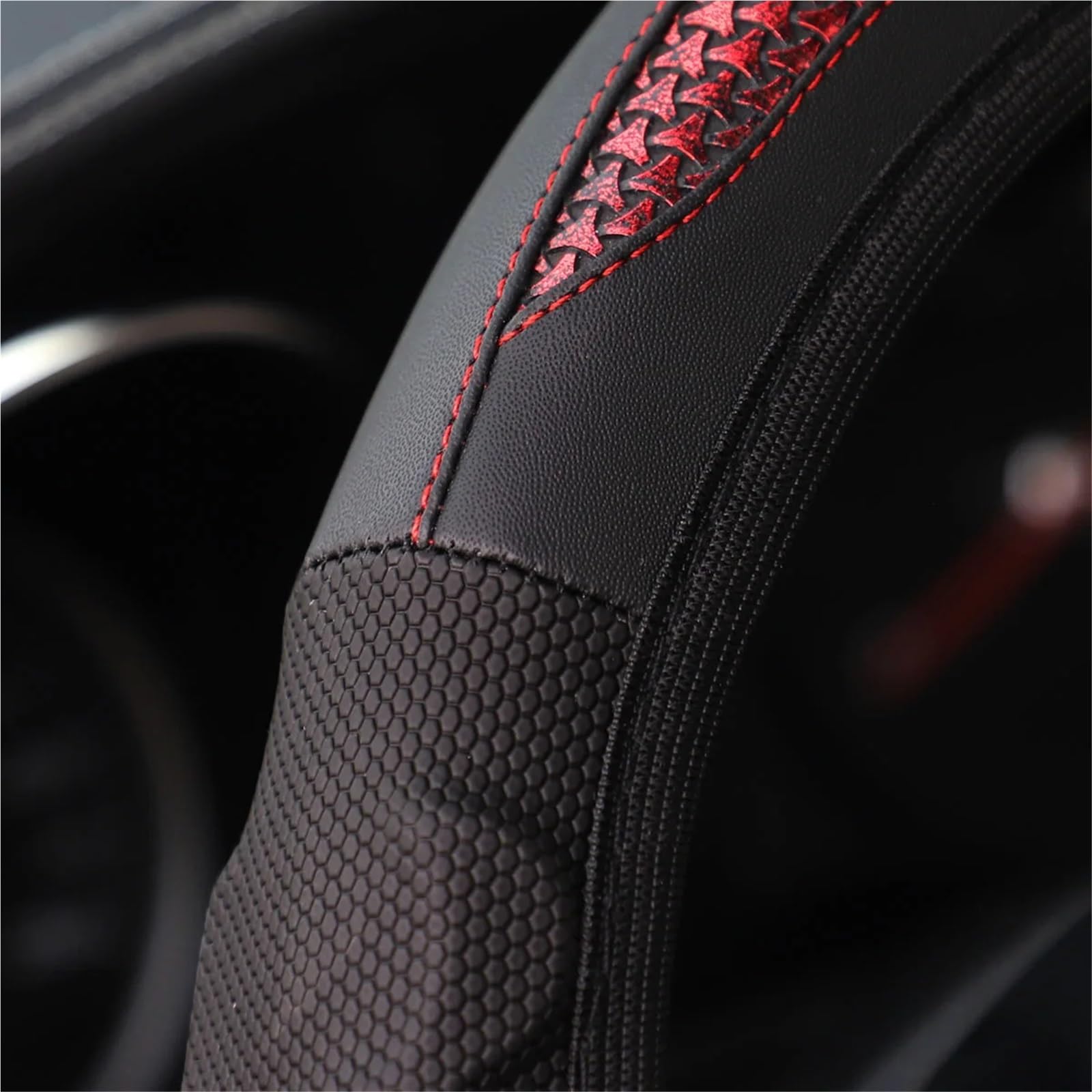 Auto-Lenkradabdeckung Silikon Stereo Leder Carbon Faser Auto Ohne Innenring Lenkrad Abdeckung Auto Zubehör Geeignet Für 14,5-15 Zoll Lenkradabdeckung(Schwarz) von DUDUYANG