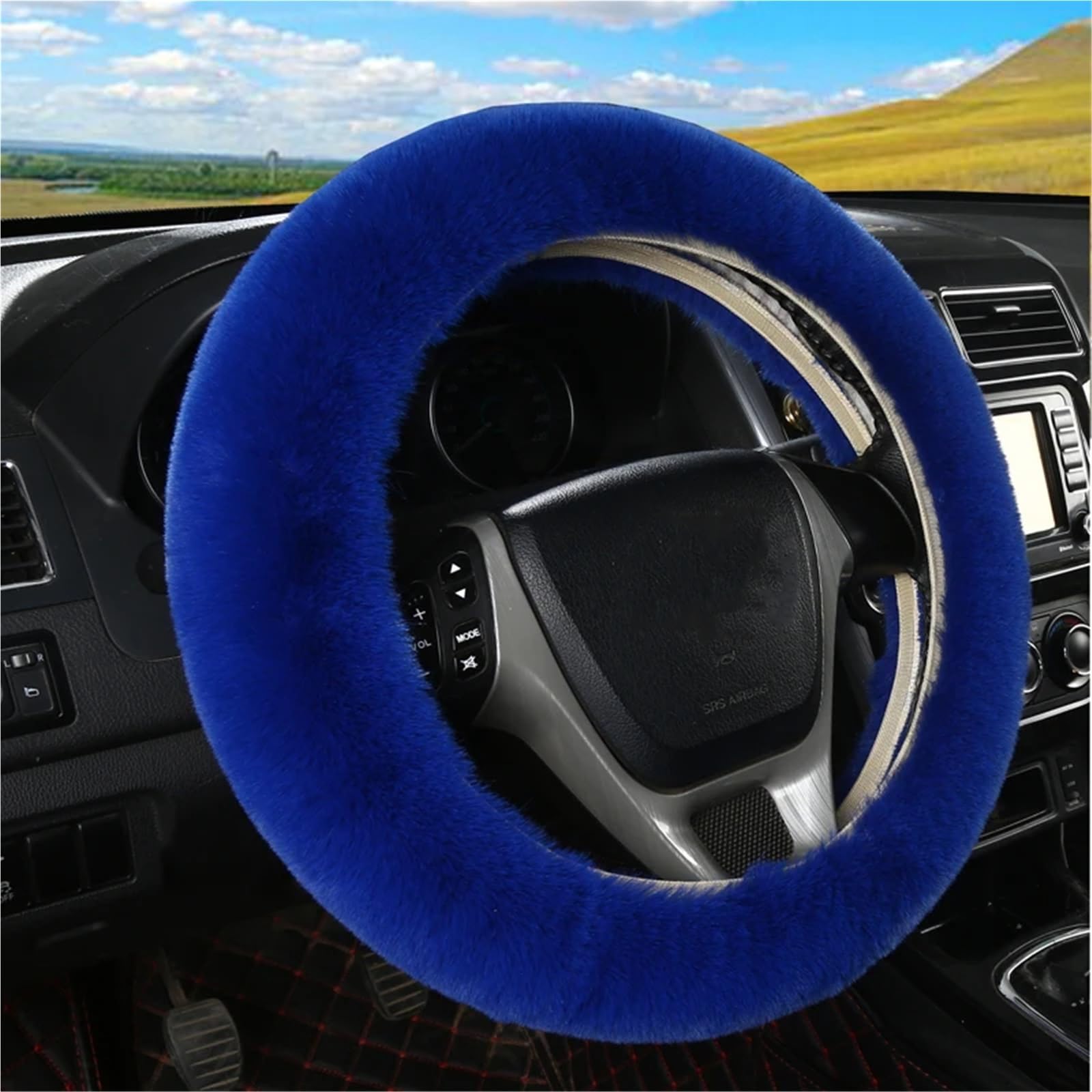 Auto-Lenkradabdeckung Universal 36-39cm Auto Lenkrad Abdeckung Winter Flauschigen Kaninchen Haar Abdeckung Für Lenkrad Heizung Hände Auto Lenkung Wrap Lenkradabdeckung(Blau) von DUDUYANG