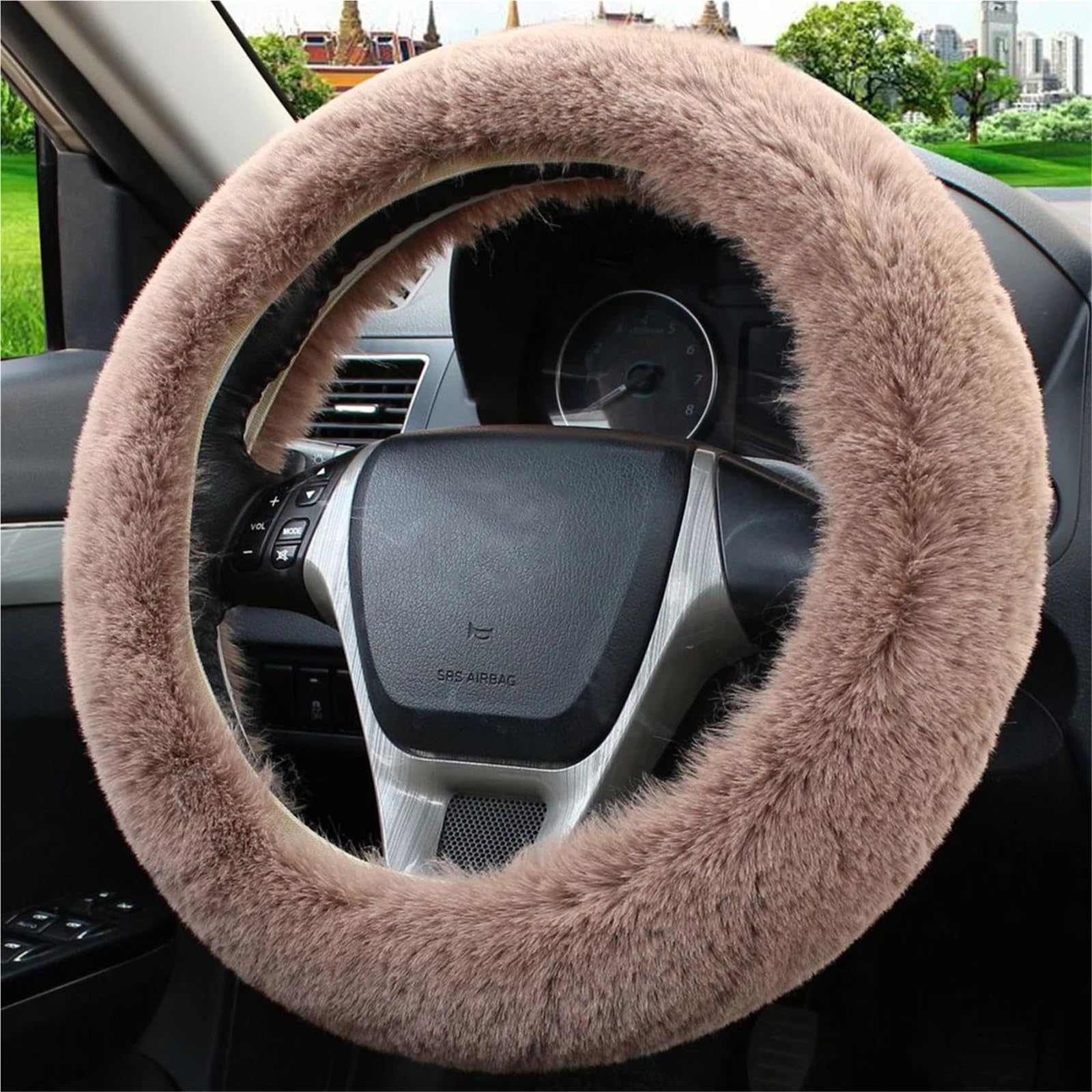 Auto-Lenkradabdeckung Universal 36-39cm Auto Lenkrad Abdeckung Winter Flauschigen Kaninchen Haar Abdeckung Für Lenkrad Heizung Hände Auto Lenkung Wrap Lenkradabdeckung(Camel) von DUDUYANG