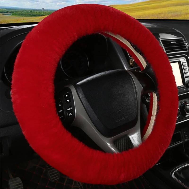 Auto-Lenkradabdeckung Universal 36-39cm Auto Lenkrad Abdeckung Winter Flauschigen Kaninchen Haar Abdeckung Für Lenkrad Heizung Hände Auto Lenkung Wrap Lenkradabdeckung(Dark red) von DUDUYANG