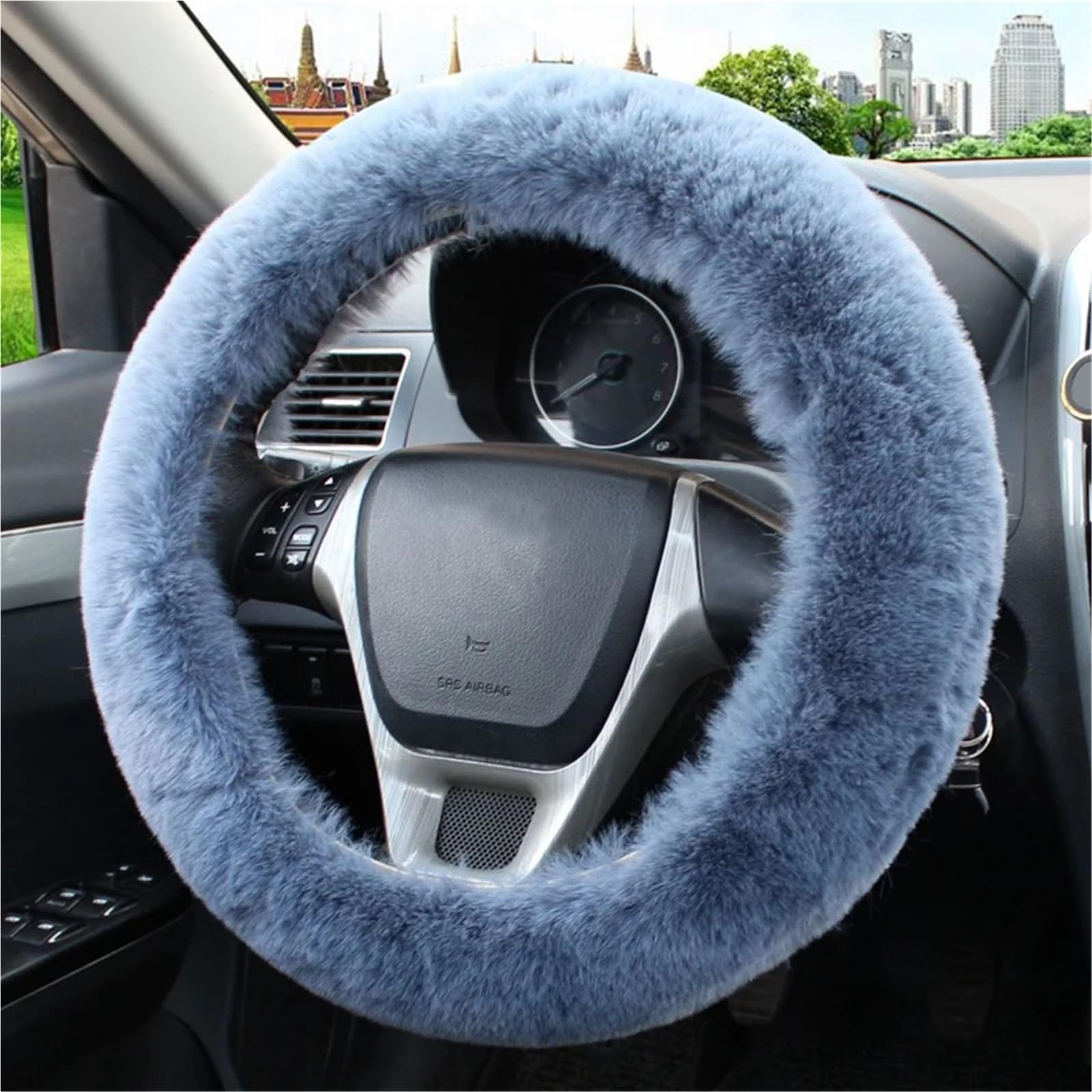 Auto-Lenkradabdeckung Universal 36-39cm Auto Lenkrad Abdeckung Winter Flauschigen Kaninchen Haar Abdeckung Für Lenkrad Heizung Hände Auto Lenkung Wrap Lenkradabdeckung(Grey) von DUDUYANG