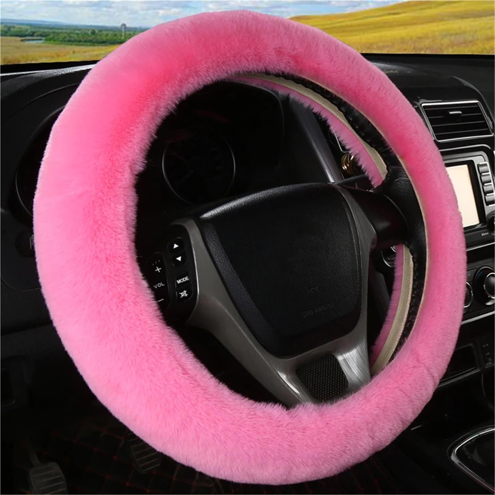 Auto-Lenkradabdeckung Universal 36-39cm Auto Lenkrad Abdeckung Winter Flauschigen Kaninchen Haar Abdeckung Für Lenkrad Heizung Hände Auto Lenkung Wrap Lenkradabdeckung(Rink) von DUDUYANG